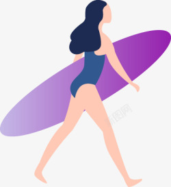 抱着冲浪板的美女旅行度假专题人物图免扣扁平等距插画素材