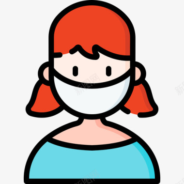 女孩带着医用面具的化身7线性颜色图标