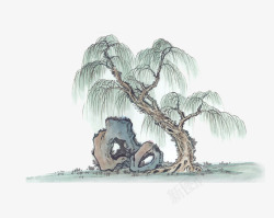 中国古风水墨柳树柳枝透明后期美化装饰设计126中国素材