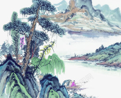 中国古风水墨柳树柳枝透明后期美化装饰设计97中国古素材