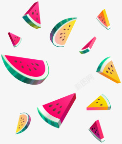 漂浮小物件几何图形漂浮水果西瓜柠檬五颜六色的素材