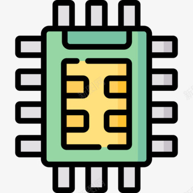 AI芯片微芯片云计算网络4线性彩色图标