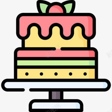 圆形蛋糕生日蛋糕晚会61线性颜色图标