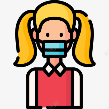 女学生戴医用面具的化身10直系颜色图标