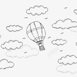 简笔画白云热气球漂浮物素材