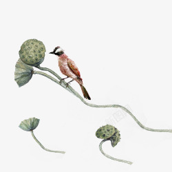 中国古风水墨花手绘水彩植物花卉装饰透明ps255中素材