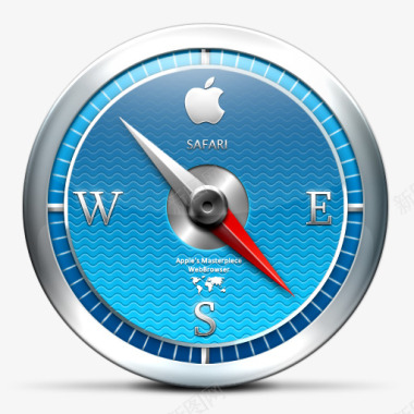 蓝色卡通背景带有苹果logo的蓝色指南针图标电子科技图标