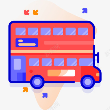 双层提篮双层巴士旅行321线性颜色图标