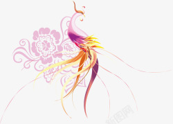 手绘水彩凤凰水墨火焰中国风透明图案195手绘水彩凤素材