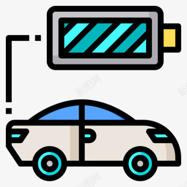 电动老爷车汽车电动汽车6线性颜色图标