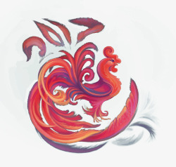 手绘水彩凤凰水墨火焰中国风透明图案125手绘水彩凤素材