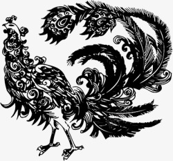 手绘水彩凤凰水墨火焰中国风透明图案209手绘水彩凤素材