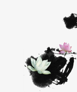 中国古风水墨花手绘水彩植物花卉装饰透明ps241中素材