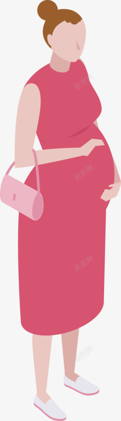 拿着粉红色手包的孕妇25D等距时尚人物图免扣扁平等素材