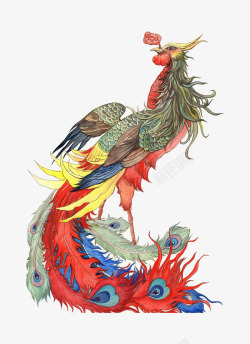 手绘水彩凤凰水墨火焰中国风透明图案134手绘水彩凤素材