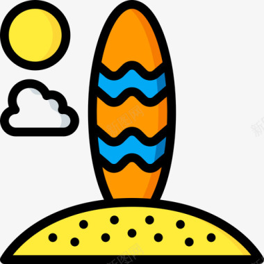 夏季冲浪板夏季运动会3线性颜色图标