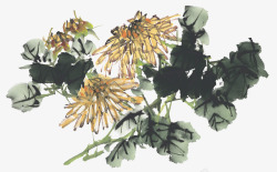 中国古风水墨花手绘水彩植物花卉装饰透明ps236中素材