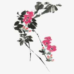 中国古风水墨花手绘水彩植物花卉装饰透明ps17中国素材