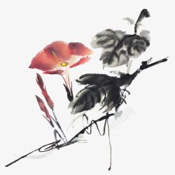 中国古风水墨花手绘水彩植物花卉装饰透明ps353中素材