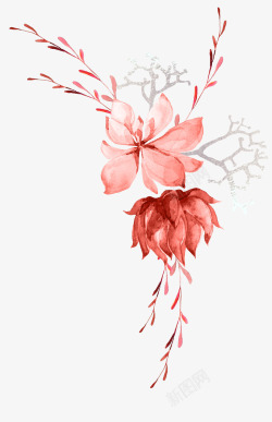 唯美红色珊瑚花卉婚礼请柬装饰模板图案手账72唯美红素材