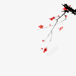 中国古风水墨花手绘水彩植物花卉装饰透明ps360中素材