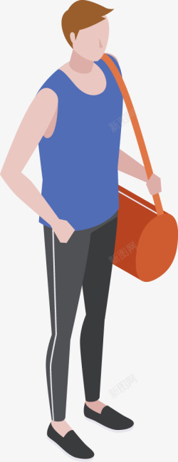 背着运动包的男子25D等距时尚人物图免扣扁平等距插素材