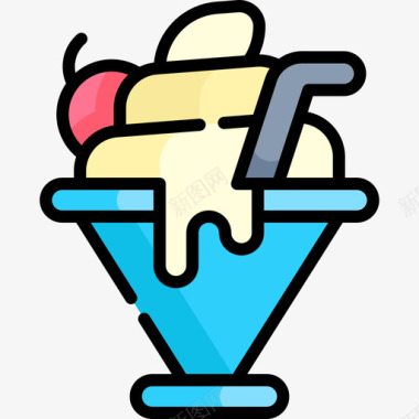 冰淇淋冰淇淋冰淇淋店45线性颜色图标