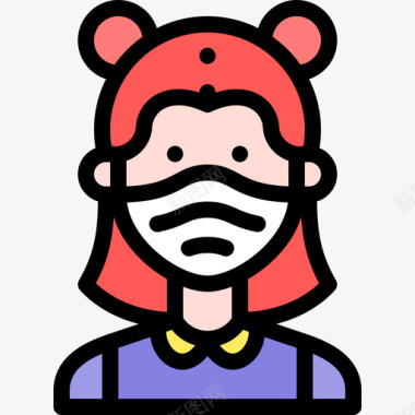 党徽标志素材女孩头像带医用面具1线性颜色图标