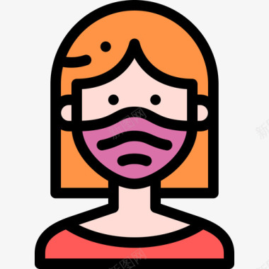 面具女孩头像带医用面具1线性颜色图标