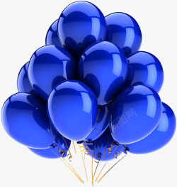 00249蓝色气球系着金色的丝带高清气球素材