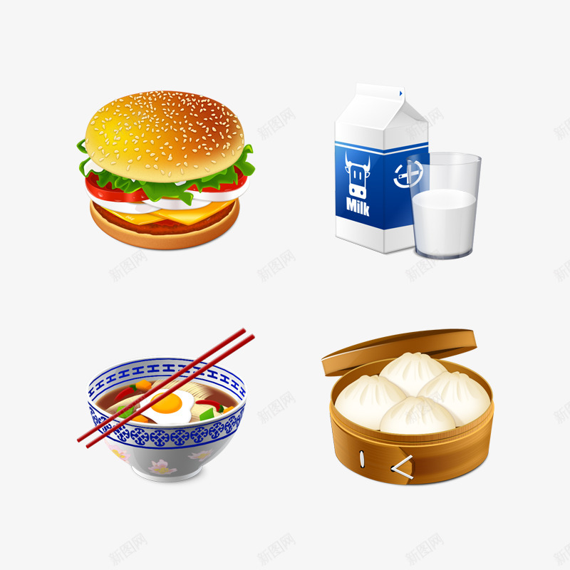 汉堡包牛奶面条小笼包美食png免抠素材_88icon https://88icon.com 汉堡包 牛奶 面条 小笼包 美食