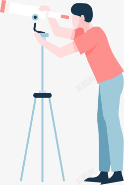 正在使用望远镜的男子清爽的扁平人物免扣扁平等距插画素材