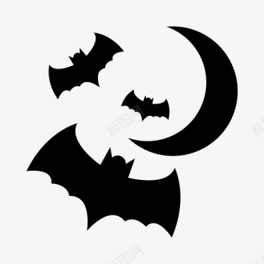 蝙蝠和月亮万圣节恐怖图标