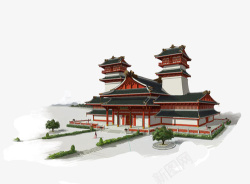 中国风山水画古建筑元素素材