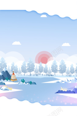 卡通冬天湖边背景图背景