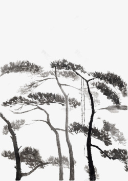 中国风水墨松树元素素材