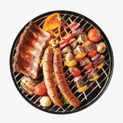 美食香肠烧烤烤肉烤蔬菜高清图片