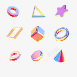 C4D字体元素彩色3D几何体高清图片