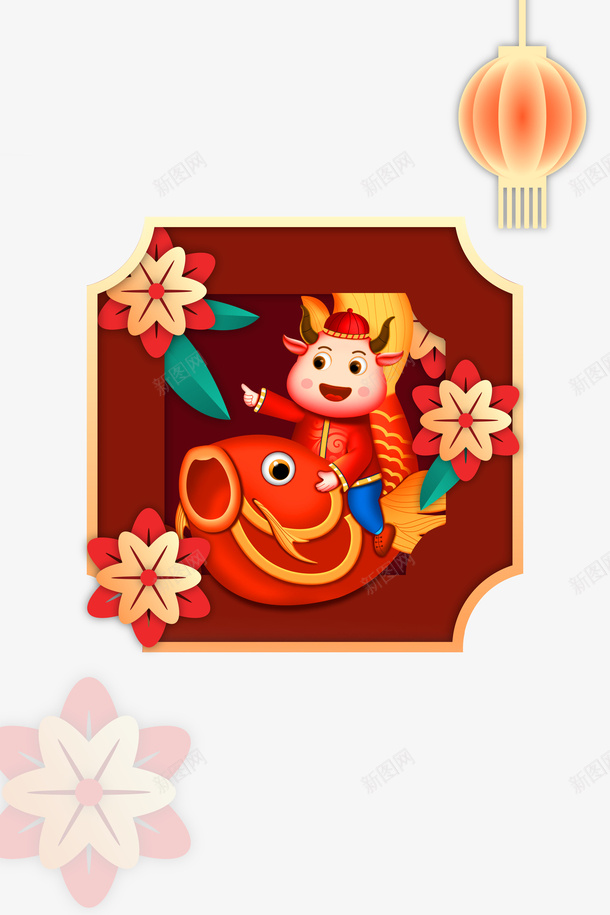 牛年春节手绘装饰元素图psd免抠素材_88icon https://88icon.com 牛年 春节 手绘元素 装饰元素 鲤鱼 灯笼 元旦 生肖牛