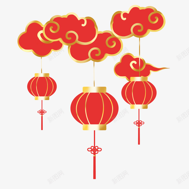 新年立体红金祥云灯笼装饰png免抠素材_88icon https://88icon.com 新年 立体 红金祥云 灯笼装饰