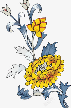 手绘中秋节菊花花朵元素素材