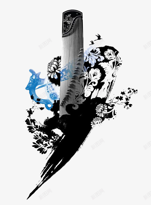 古筝JPGpng免抠素材_88icon https://88icon.com 古筝 古筝线条图 古风 墨水 素材