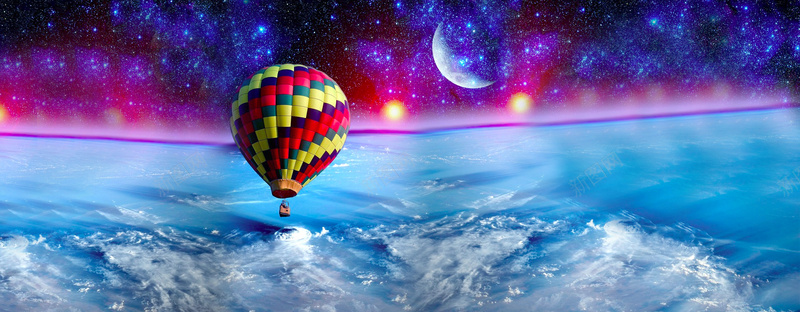 热气球星空宇宙海报背景