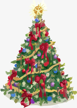 圣诞节手绘彩色圣诞树礼物素材