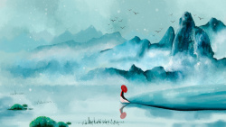 中国风水彩立冬主题山水伊插画素材