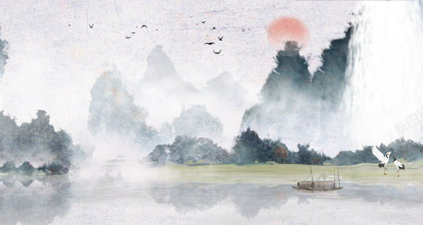 中国风古典山水画小船漂流png免抠素材_88icon https://88icon.com 一叶孤舟 中国风 古典 山水 山水画壁纸 水墨 漂泊