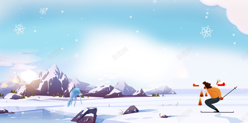 冬天手绘雪山背景图滑雪元素psd设计背景_88icon https://88icon.com 冬天 手绘 雪山 背景图 滑雪元素 小鹿