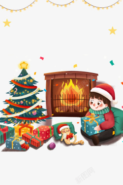 手绘圣诞节薪火装饰元素图素材