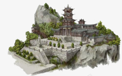 中国风古建筑山水亭台楼阁素材