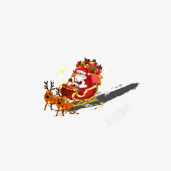 冬日雪橇车卡通圣诞老人派礼物雪橇车高清图片